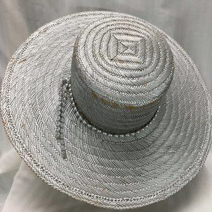 Silver Straw Sun Hat with Silver Beads Embellishments